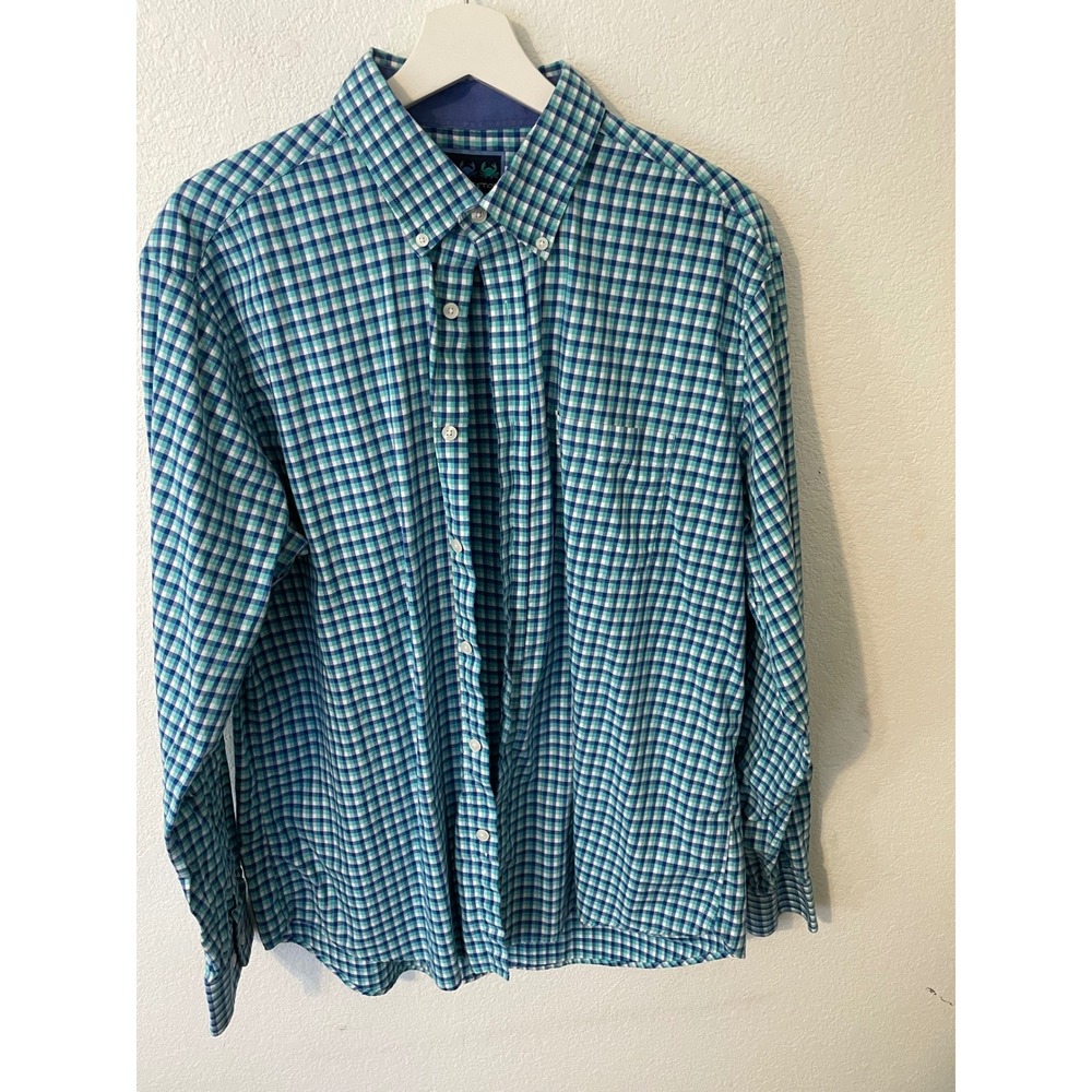 Charleston Threads Men's Blue Green Gingham Button Down Long Sleeve Shirt XL